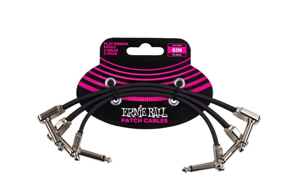 Ernie Ball Flat Ribbon Patch Cable, Black, 6 Inch (P06221) Multipack