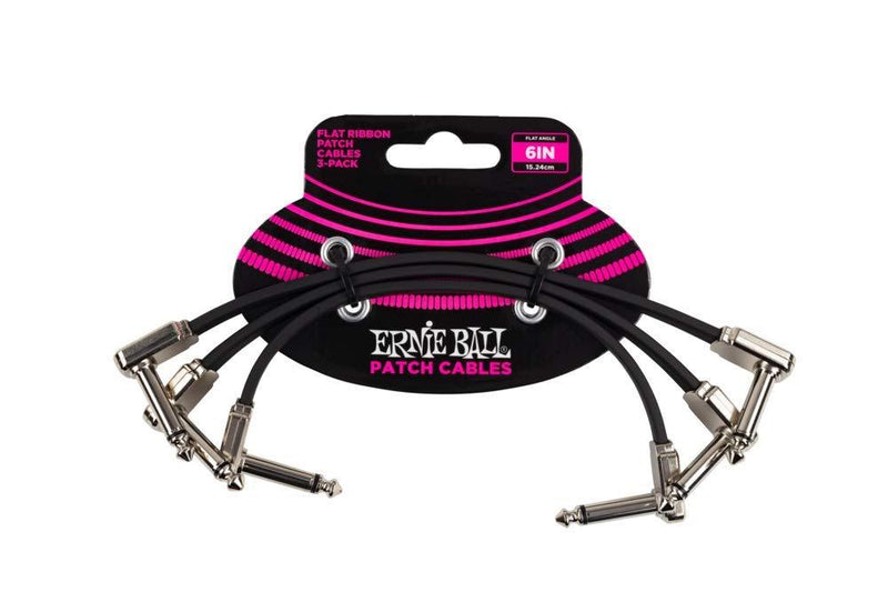 Ernie Ball Flat Ribbon Patch Cable, Black, 6 Inch (P06221) Multipack