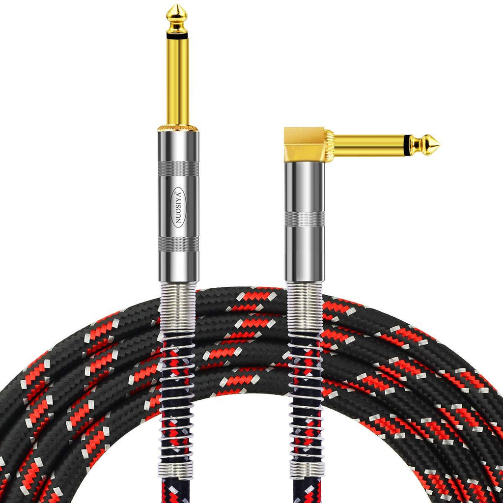 [AUSTRALIA] - Guitar Cable, NUOSIYA 15 Ft Guitar Cable, pro Mono Gold-Plated Plug Audio Cord, Right Angle 1/4 inch TS to Straight 1/4 inch TS, Red-Black Tweed Cloth Jacket, Universal Electric Guitar/bass.(1 Pack) 15-Feet/Red black 