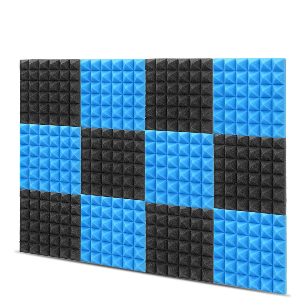[AUSTRALIA] - Little-Lucky Acoustic Foam Panels,SoundProof Padding Foam Panels,2" X 12" X 12" Studio Foam Pyramid Tiles Sound Absorbing Dampening Foam Treatment Wall Panels -12Pack (12Pack, Black/Blue) 12Pack 