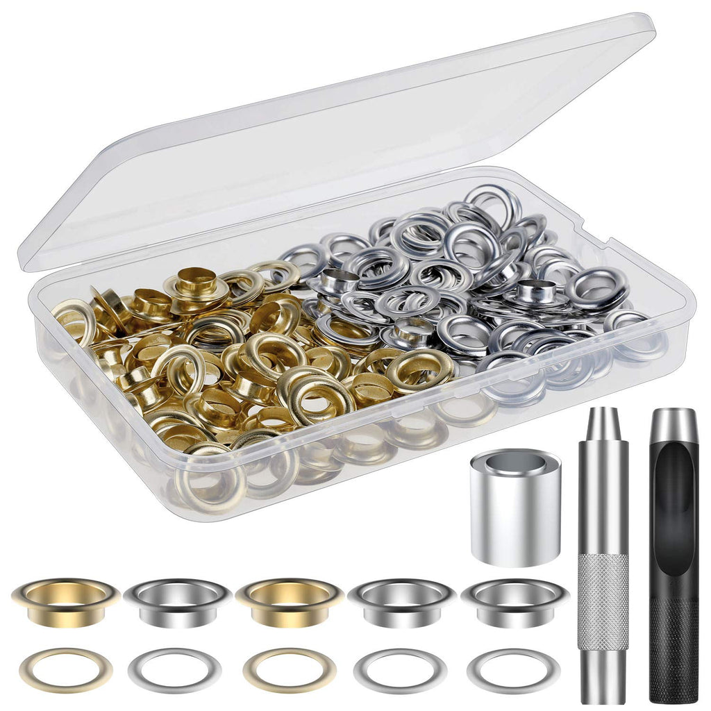 Vastar Grommet Tool Kit, 100 Sets 1/2 Inch Grommets Eyelets with 3Pcs Installation Tools for Fabric, Canvas, Curtain, Clothing, Leather