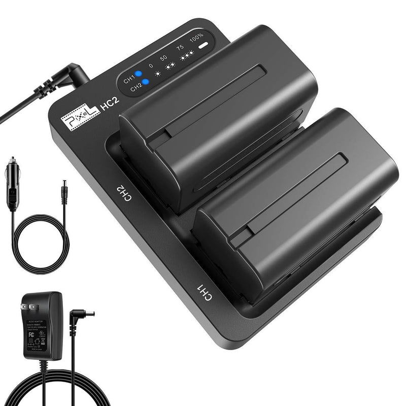 NP-F750 Battery and Charger, Pixel NP F750 Battery(2-Pack/5600mAh) for Sony NP F970, F750, F770, F960, F550, F530, F330, F570, CCD-SC55, TR516,TR716,TR818,TR910,TR917 and More (Replacement Battery)