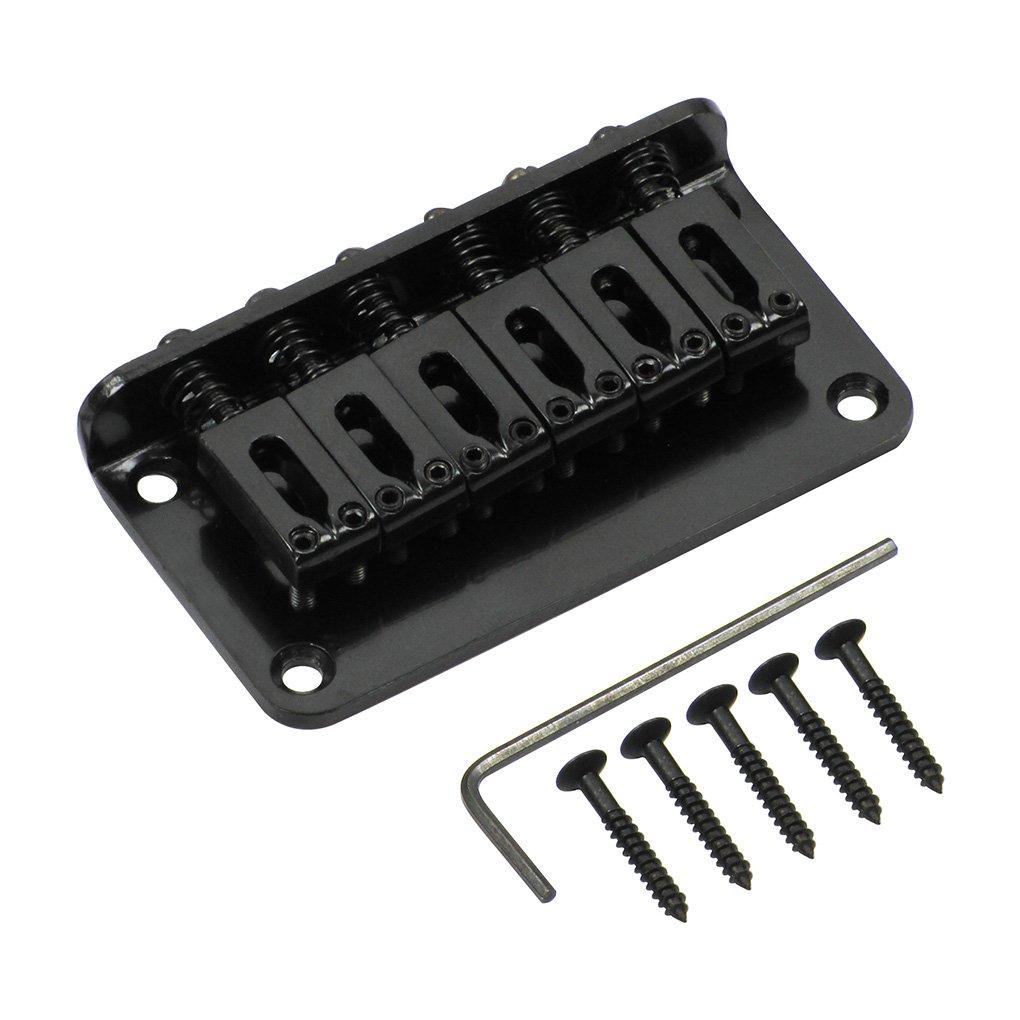 78MM Metal Fixed Hardtail Saddle Bridge Top Load Guitar Tailpiece for 6 String Fender Strat Tele Electric Guitar,Black Black