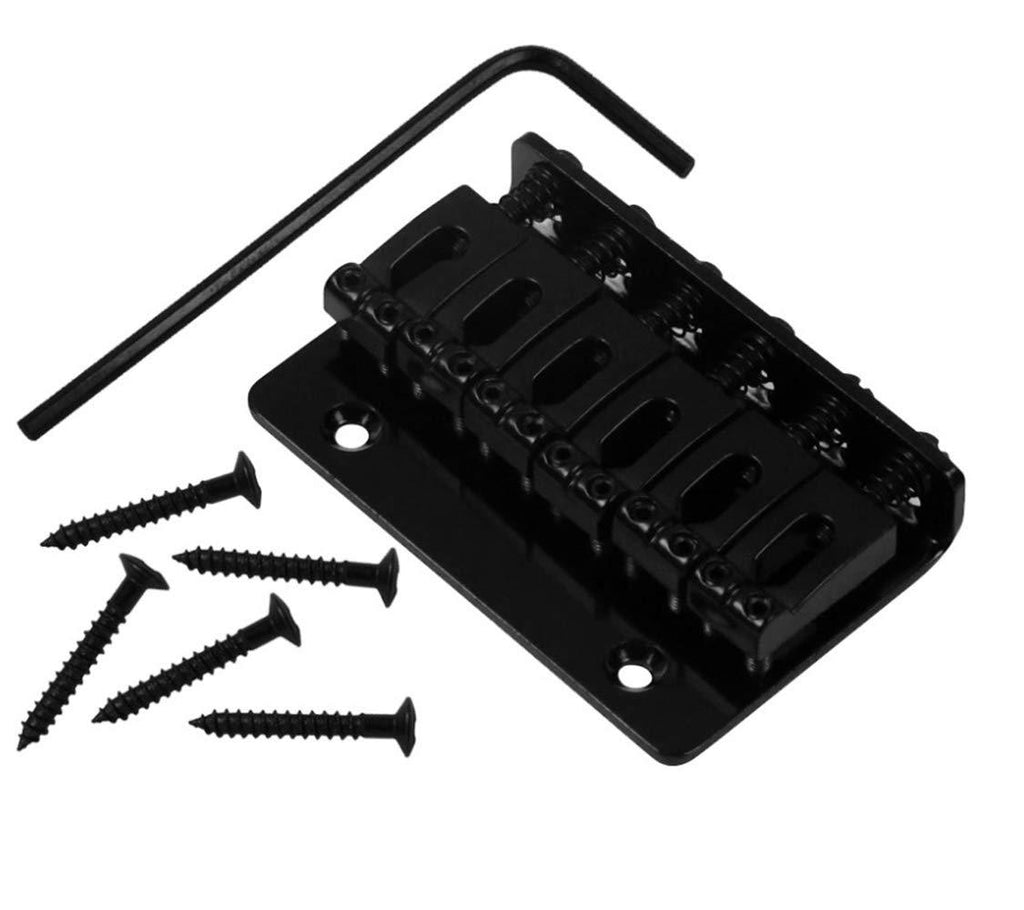 6 String 65MM Metal Fixed Hardtail Saddle Bridge Top Load Guitar Tailpiece for Fender Strat Tele Electric Guitar,Black Black