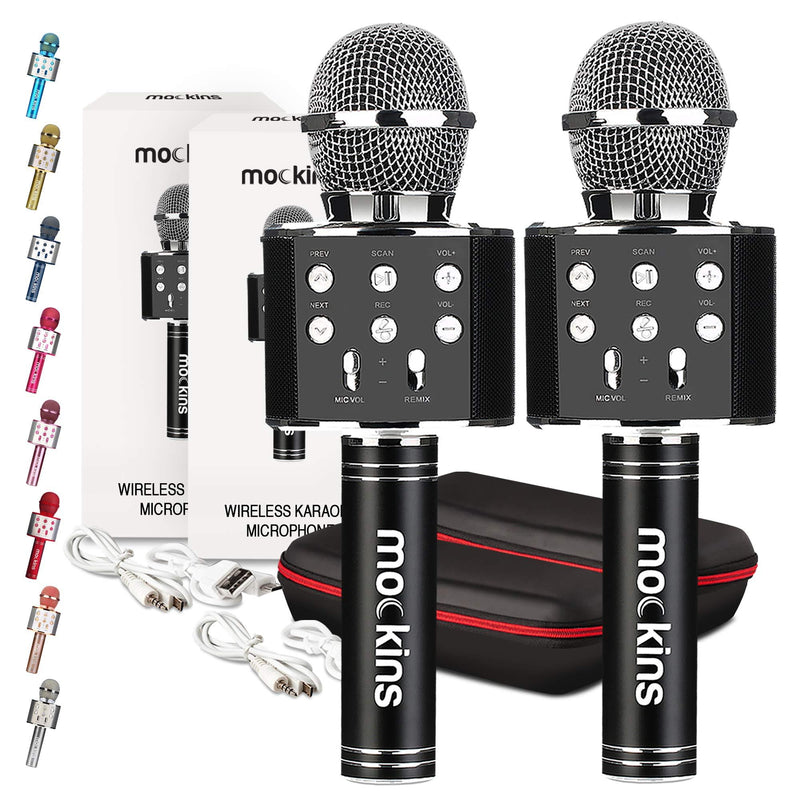 Mockins 2 Pack Black Wireless Bluetooth Karaoke Microphone with Built in Bluetooth Speaker All-in-One Karaoke Machine | Compatible with Android & iOS iPhone