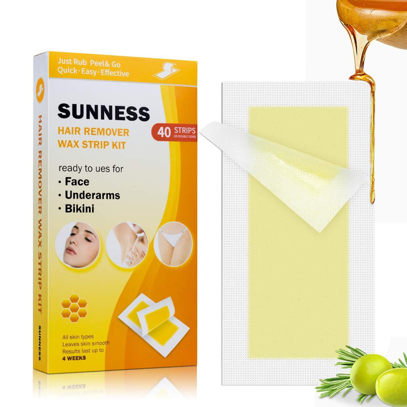 40 Wax Strips Hair Removal for Women with 3 Post Wipes, Cold Waxing Strips Kit for Bikini Face Legs Underarms Brow Brazilian, Facial Hair Remover for Full Body Men Yellow