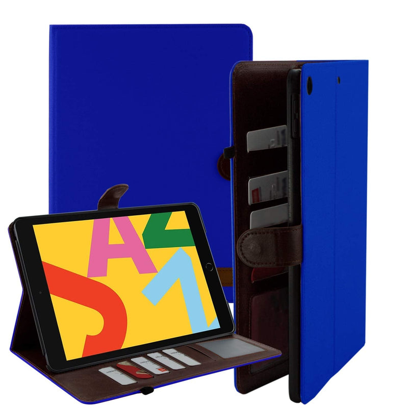 iPad 9.7 case, Fits 5th 6th Gen iPad, PU Leather Folio Portfolio Canvas Protective Case Cover, Slim, Lightweight with Card/ID Slots for Apple iPad 5th(2017) / 6th(2018) Generation (Dark Blue) Dark Blue