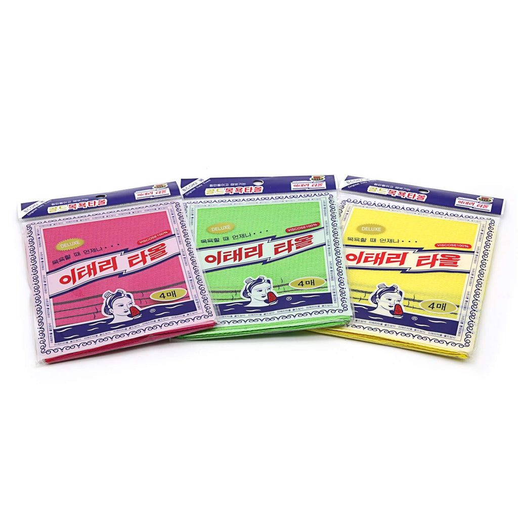 12 pcs Asian Exfoliating Bath Washcloth - Red & Green & Yellow FOUBA G4+Y4+R4