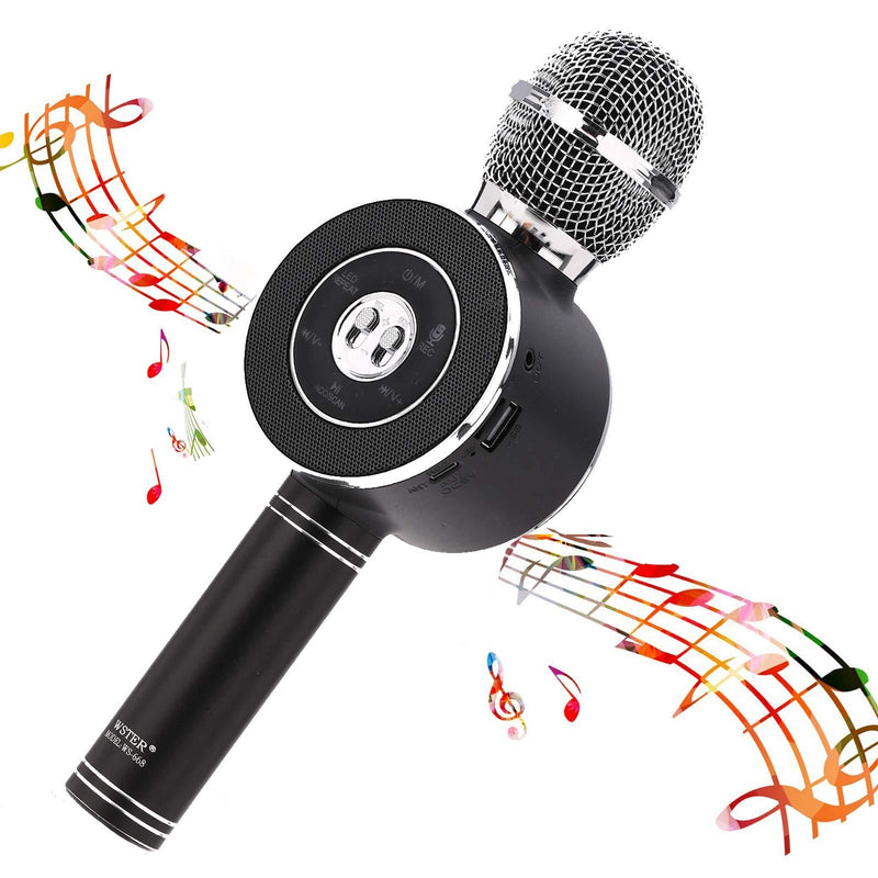 [AUSTRALIA] - Karaoke Microphone,Wireless Bluetooth Karaoke Microphone with LED Lights Portable Handheld Speaker Machine Pop Echo MIC with Dynamic for Kids Christmas Birthday Home Party KTV Outdoor Stage Black 