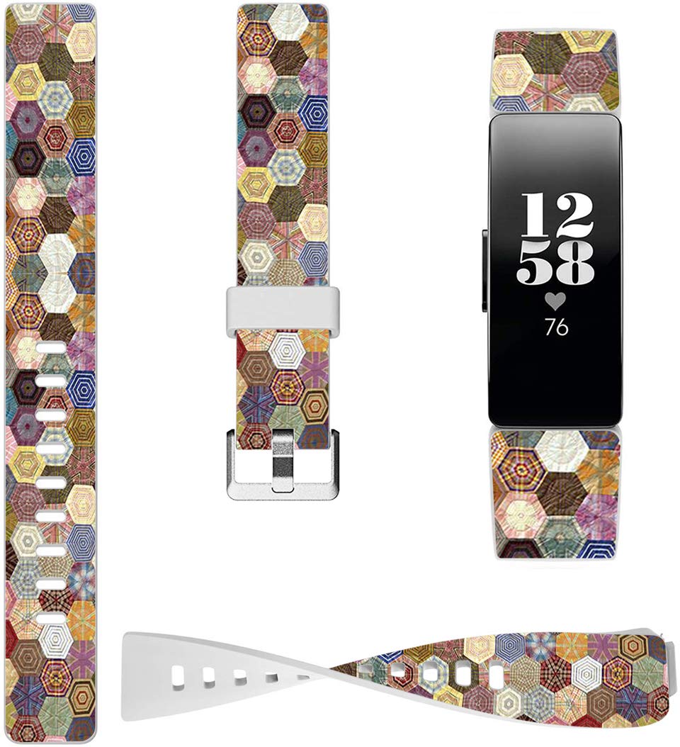 Silicone Bands for Inspire Hr - ENDIY Aesthetic Decorative Designer Personalized Printed Patterned Strap Compatible for Fitbit Inspire 2/Inspire/Inspire Hr Large for Women Girls - Wonderful Hexagon