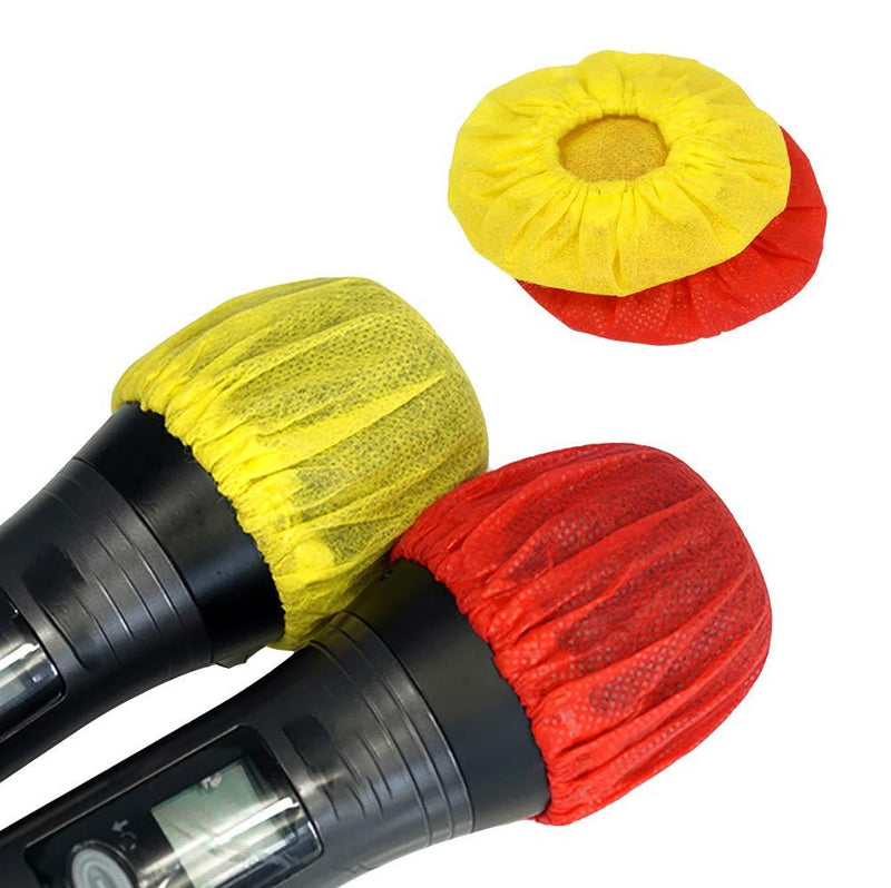 GSHLLO 100 Pcs Disposable Non-Woven Microphone Cover Handheld Microphone Windscreen Protective Cap Red Yellow