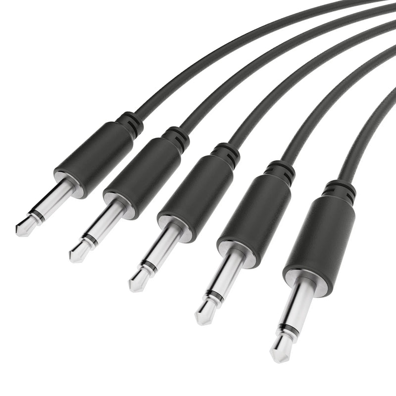 ExcelValley - 5 Pack - Mono Modular Patch Cables - TS 3.5mm 1/8" Eurorack Synthesizer (10 cm - 4" | Black) 10 cm - 4"