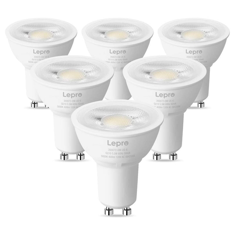 Lepro GU10 LED Light Bulbs, 50W Equivalent, Dimmable 40° Spot Light, 5000K Daylight White Natural Light, 5.5W 400lm, LED Replacement for Recessed Track Lighting, Pack of 6