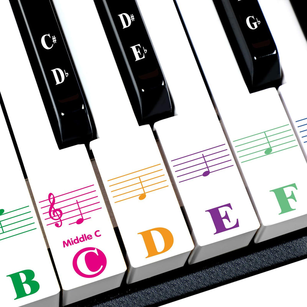 Piano Stickers for 88/61/54/49/37 Key. Colorful Large Bold Letter Piano Keyboard Stickers Perfect for kids Learning Piano. Multi-Color,Transparent,Removable 88 Keys Super Larger Letter