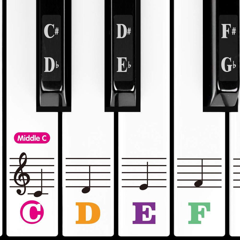 Piano Keyboard Stickers for 88/61/54/49/37 Key. Large Bold Colorful Letter Piano Stickers Perfect for kids Learning Piano. Multi-Color,Transparent,Removable 88 Keys Larger Bolded Letter