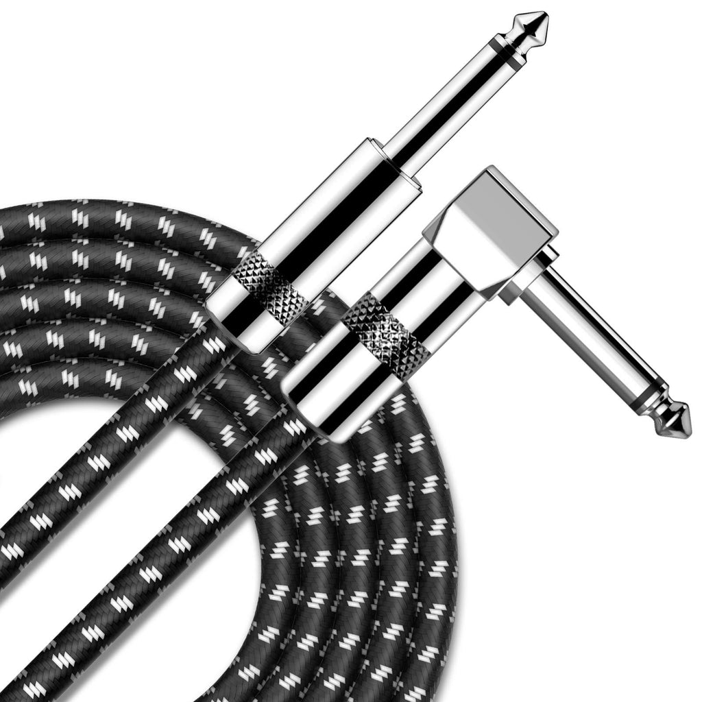 [AUSTRALIA] - RIYO Guitar Cable 10 Feet Electric Instrument Cable 1/4 inch TS Right Angle to Straight for Electric Guitar, Bass Guitar, Keyboard, Pro Audio（Black-White） 