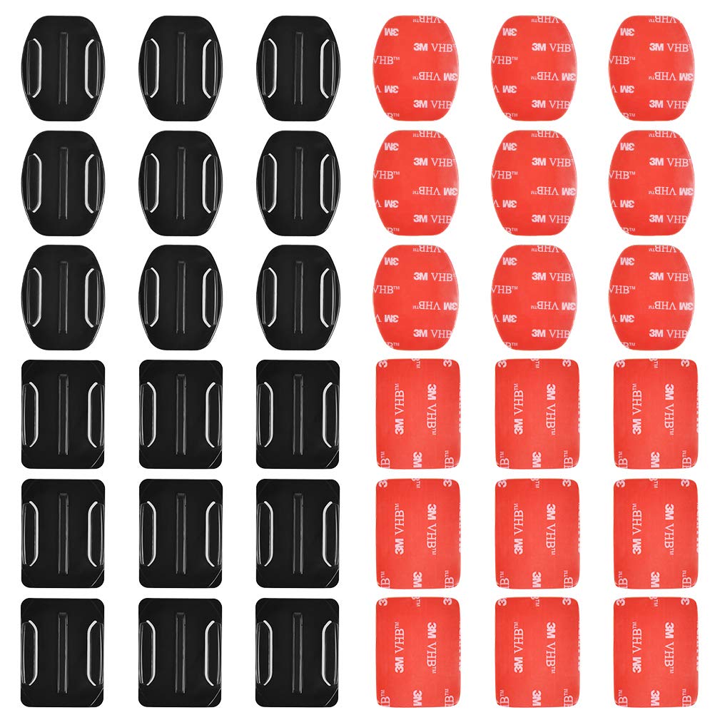 QLOUNI 18Pcs Adhesive Mounts for GoPro Cameras, 9Pcs Curved Mounts and 9Pcs Flat Mounts with 3M Sticky Pads - Tape Mount to Your Helmet/Bike/Board/Car