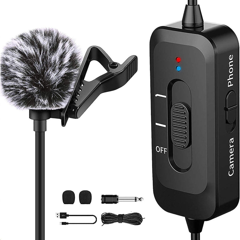 [AUSTRALIA] - Lavalier Microphone, Rechargeable Omnidirectional Clip On Lapel Mic with LED Indicator for Recording, Interview, Vlogging,Camera, DSLR, Smartphone, Laptop - with Noise Cancellation 