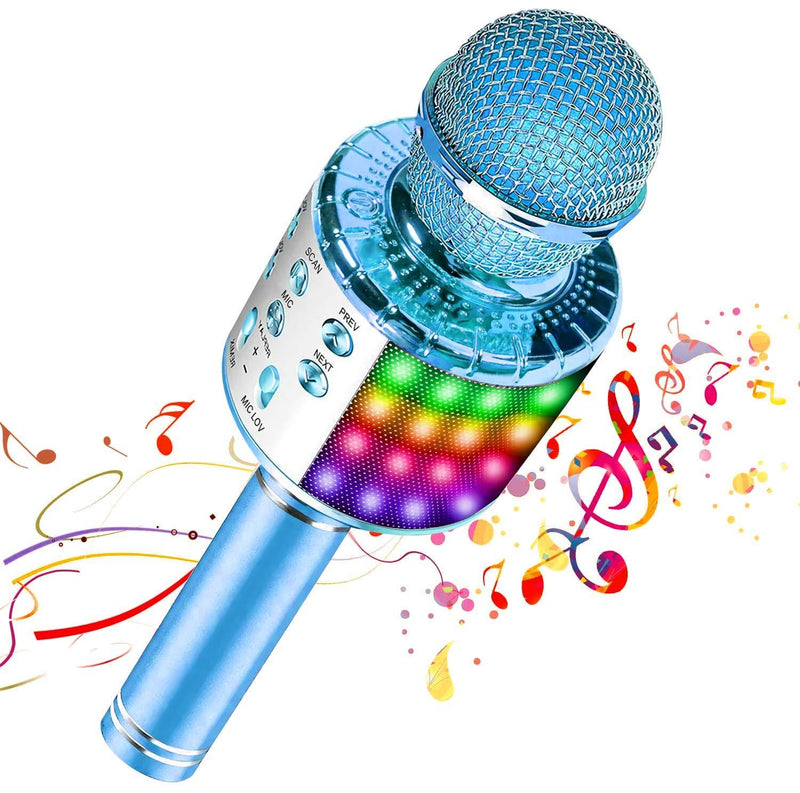 [AUSTRALIA] - Bluetooth Wireless Karaoke Microphone with Multicolored LED Lights, Portable 4 in 1 Karaoke Machine Microphone for Adult Kids, for Android/iPhone/PC (Blue) Blue 