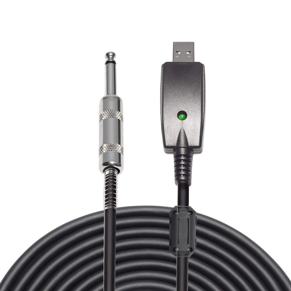 [AUSTRALIA] - USB Guitar Cable, 10FT USB 2.0 Interface Male to 1/4 Inch TS Mono Jack Connector Cord, Electric Guitar Bass to PC USB Converter Cable Adapter for Instruments Recording Singing (Black) Black 