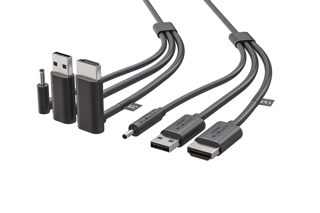 Skywin 3-in-1 VR Backpack Cable - Compatible with HP Z VR Backpack and HTC Vive - 3 in 1 HDMI+USB+DC 1 Meter Cable for Linkbox and Headset Connection (3.2 Foot) (Black) black