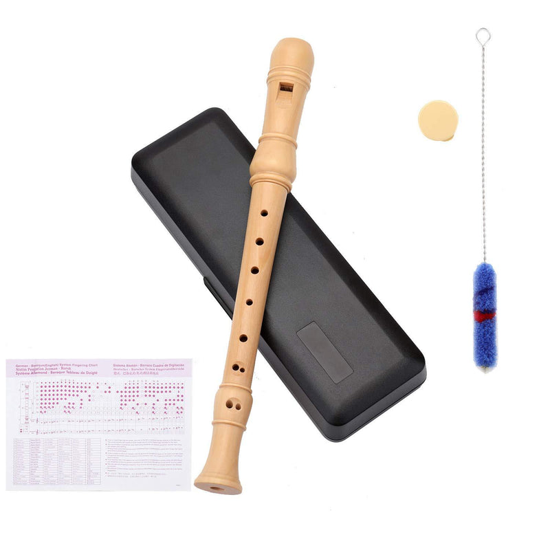 Suwimut Wood Soprano Recorder Set, 8 Hole C Key 3 Piece Instrument with Fingering Chart, Cleaning Rod, Joint Grease and Hard Case, Natural