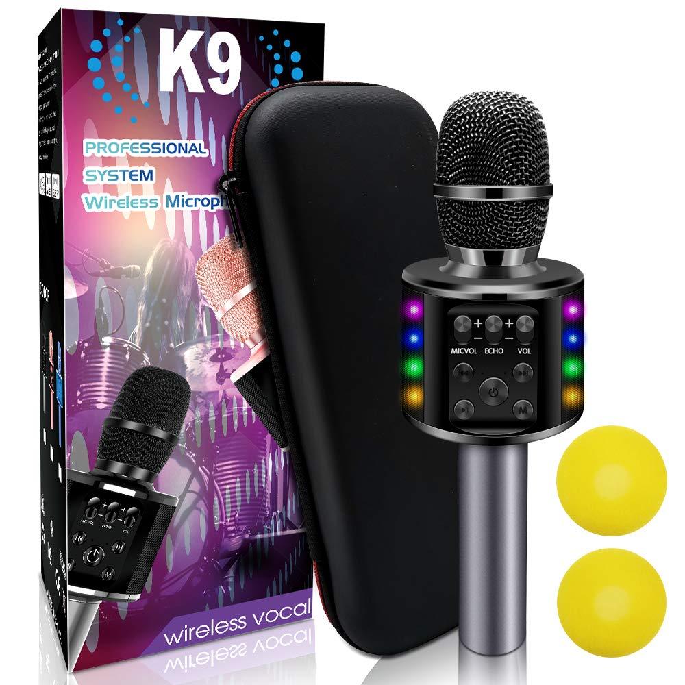 [AUSTRALIA] - XBUTY Wireless Bluetooth Karaoke Microphone Bluetooth 5.0 with Dual Sing, LED Lights, Portable Handheld Mic Speaker Machine for iPhone/Android/PC/Outdoor/Birthday/Home/Party (Black) Black 