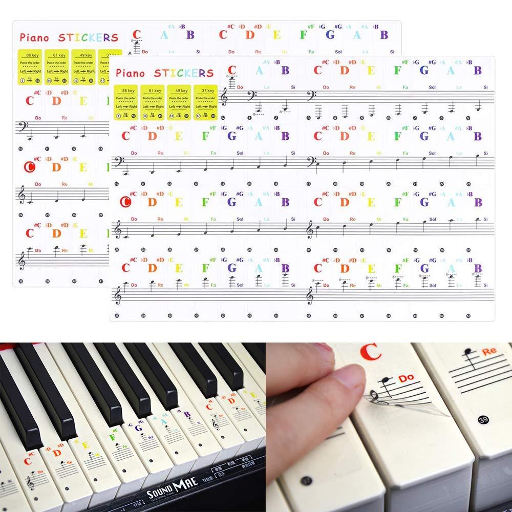 Koldot Piano Keyboard Stickers for 88/61/54/49/37 Key, Removable Do Re Mi Piano Note Stickers, Colorful Large Bold Letter Staff Stickers for Kids & Beginners Learning 2PC Style 1