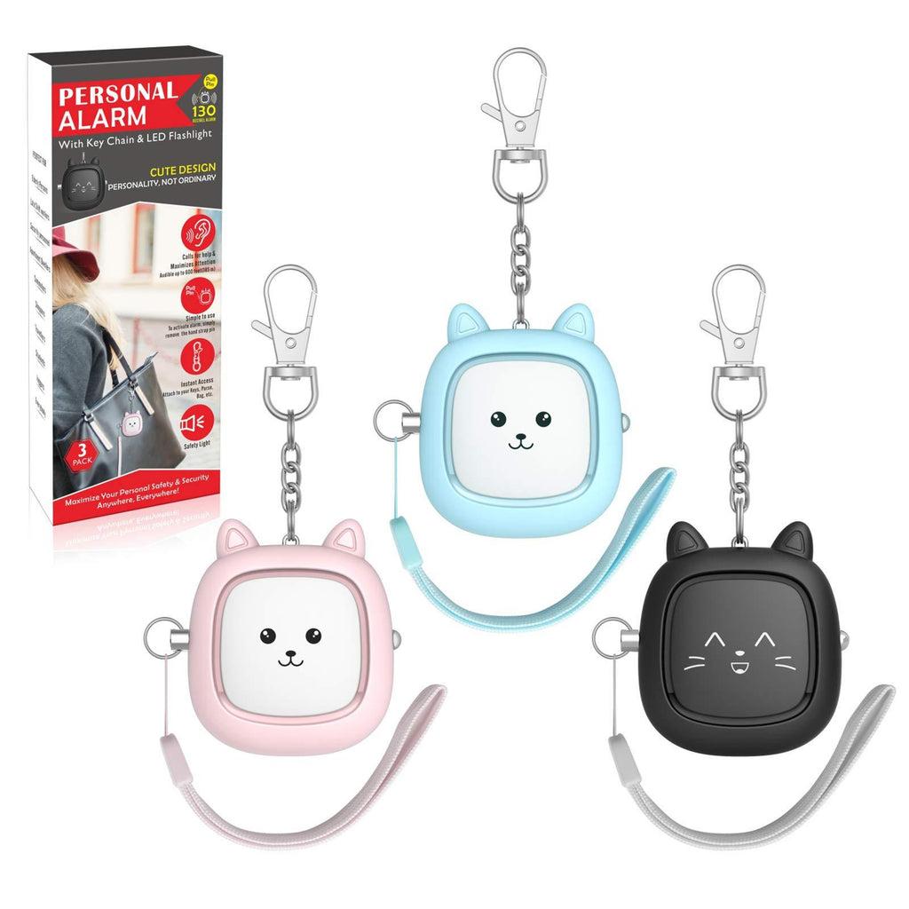 Safe Sound Personal Alarm, 3 Pack 130 dB Loud Siren Song Emergency Self-Defense Security Alarm Keychain with LED Light, Personal Sound Safety Siren for Women, Men, Children, Elderly (Blue/Pink/Black) Blue/Pink/Black
