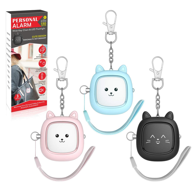 Safe Sound Personal Alarm, 3 Pack 130 dB Loud Siren Song Emergency Self-Defense Security Alarm Keychain with LED Light, Personal Sound Safety Siren for Women, Men, Children, Elderly (Blue/Pink/Black) Blue/Pink/Black