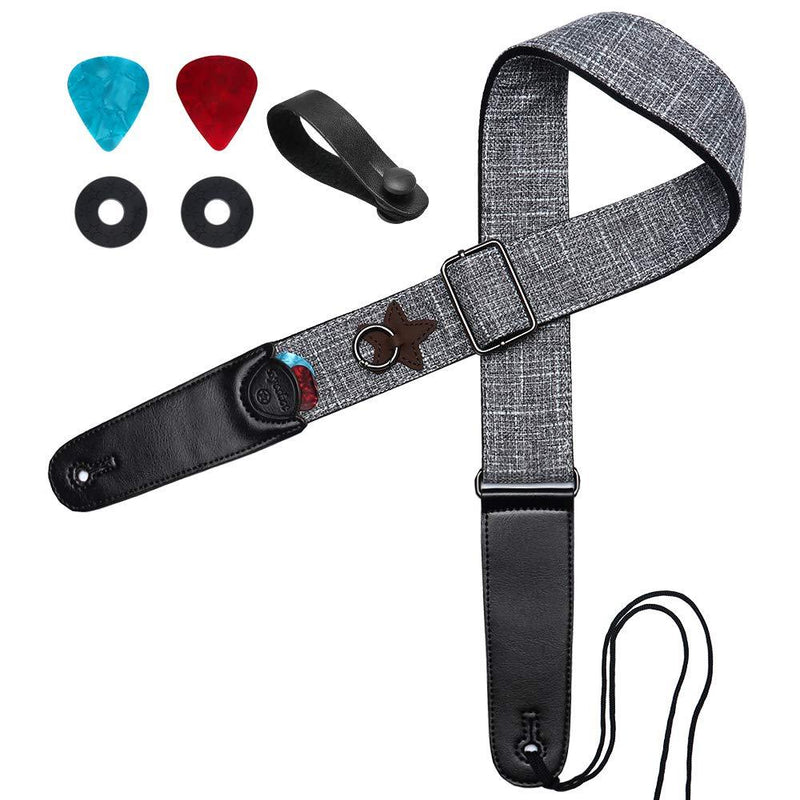 Eyeshot Guitar Strap Adjustable Woven Cotton Guitar Strap with Genuine Leather End, Acoustic Electric Bass Classical Guitar Strap with Strap Locks, Strap Picks & Strap Headstock Button Classical Cotton
