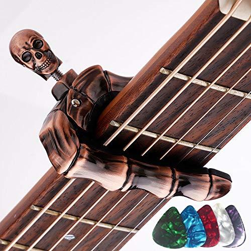 Guitar Capo Skull Capo for Acoustic and Electric Guitar Skeleton Head Ukulele Capo for Banjo Mandolin Bass and Classical Guitar Comes with 5 Picks Bronze