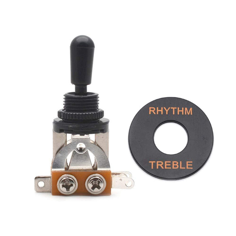 SAPHUE Guitar 3 Way Toggle Switch Position Short Straight Black Top Black Knobs for Gibon Epiphone Les Paul Electric Guitar Parts Pickup Selector kit with Plate Rhythm Treble Washer Ring Black/Gold