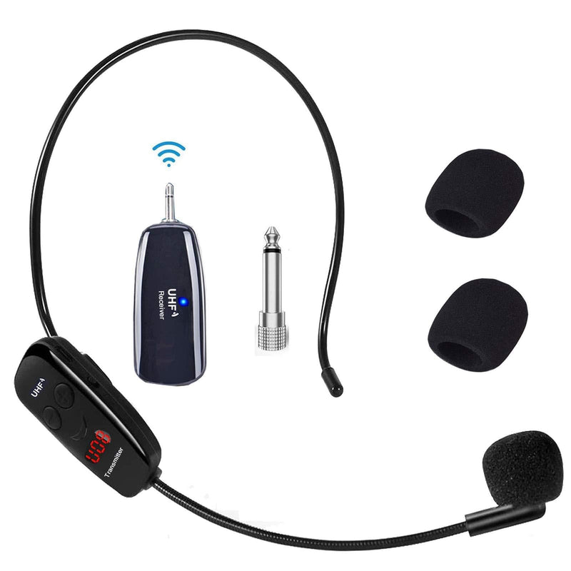 Wireless Microphone Headset with Digital Screen,Adjustable UHF Wireless Headset Mic System Headset Handheld 2 in 1,200 ft Range,1/8''&1/4'' Plugs for Voice Amplifier,PA System,Speakers,Teaching