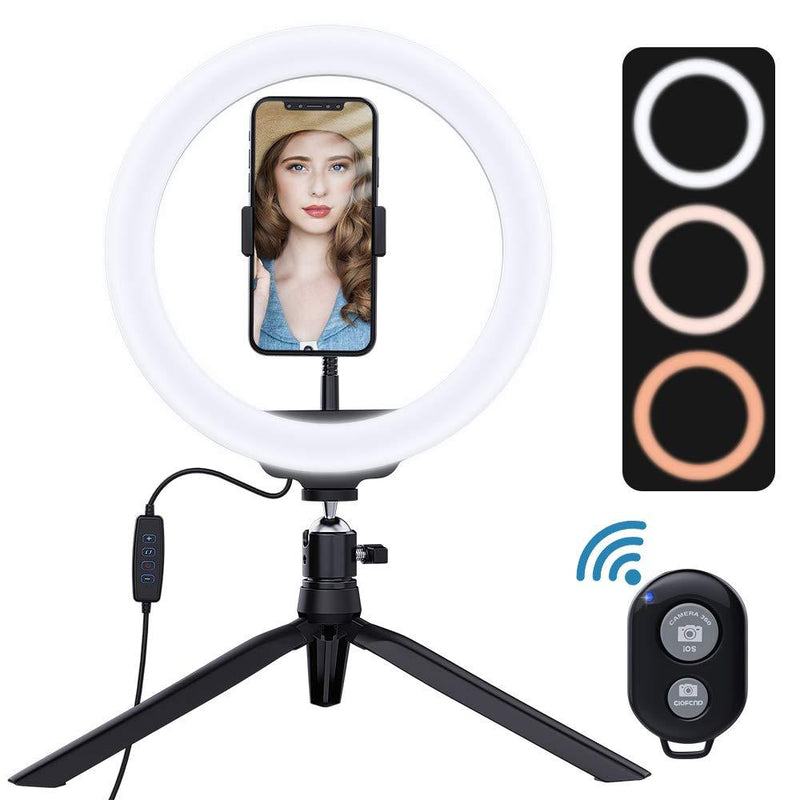 MoKo 10" Selfie Ring Light with Tripod Stand Phone Holder for Live Stream/Makeup/Vlogging, Desktop Led Dimmable Camera Ringlight for TikTok/YouTube Video/Photography Compatible with iPhone Android