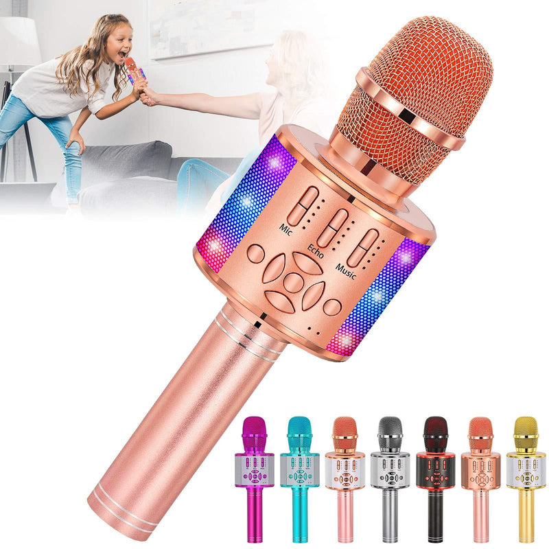 [AUSTRALIA] - Amazmic Kids Karaoke Machine Microphone Toy Portable Bluetooth Microphone Machine Handheld with LED Lights, Gift for Children's Birthday Party, Home KTV(Rose Gold Plus) Rose Gold Plus 