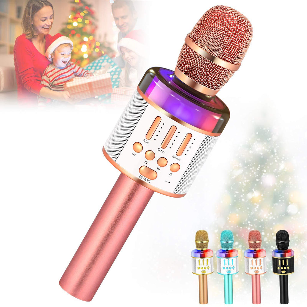 Karaoke Wireless Microphone Machine Toy- Amazmic Handheld Bluetooth Microphone for Karaoke with Lights, Gift for Kids Boys/Girls/Adults Birthday,Thanksgiving, Christmas Home KTV(Rose Gold) Rose Gold