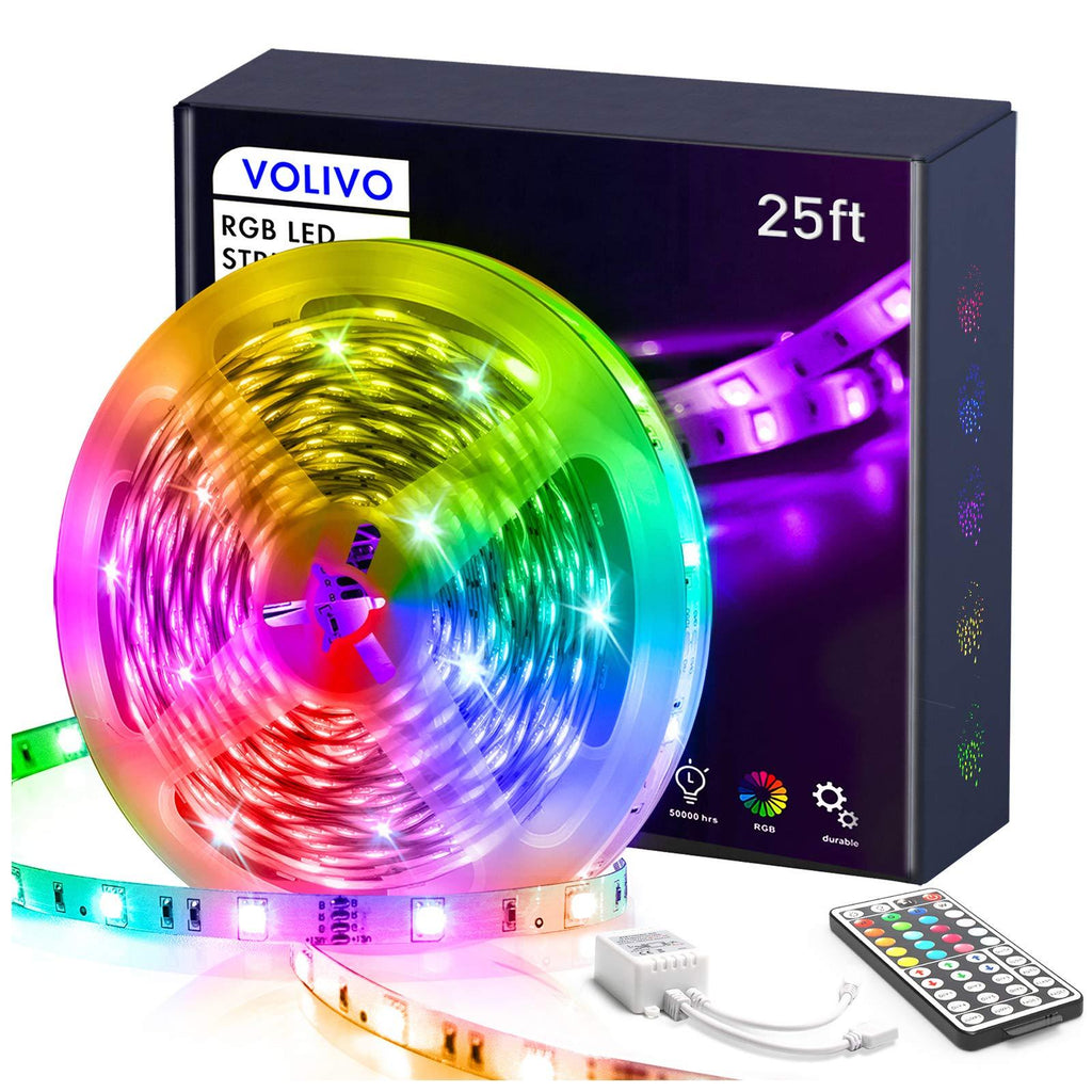 Volivo Led Strip Lights for Bedroom 25ft, Flexible RGB Led Lights for Bedroom Color Changing Led Rope Lights Strip with Remote