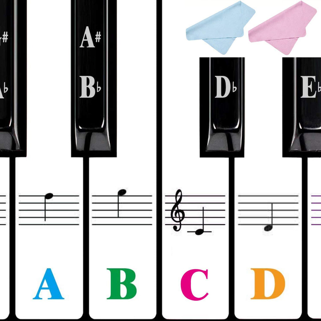 Wedong Piano Stickers for 88/61/54/49 Key, Music Note Full Set Stickers Piano Keyboard Stickers Letter Piano Stickers for Kids Learning Piano,Multi-Color,Transparent,Removable