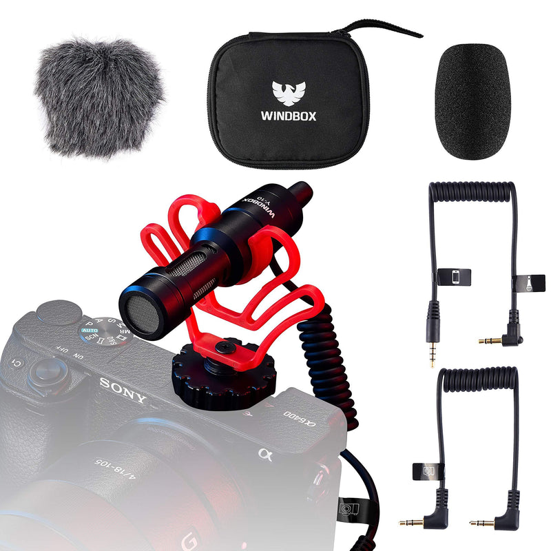 External Video Microphone for Camera with Noise Isolate Shock Mount, Windbox Compact On-Camera Mic and Accessories Compatible with Smartphone and DSLR Cameras, Vlogging TIKTOK Microphone