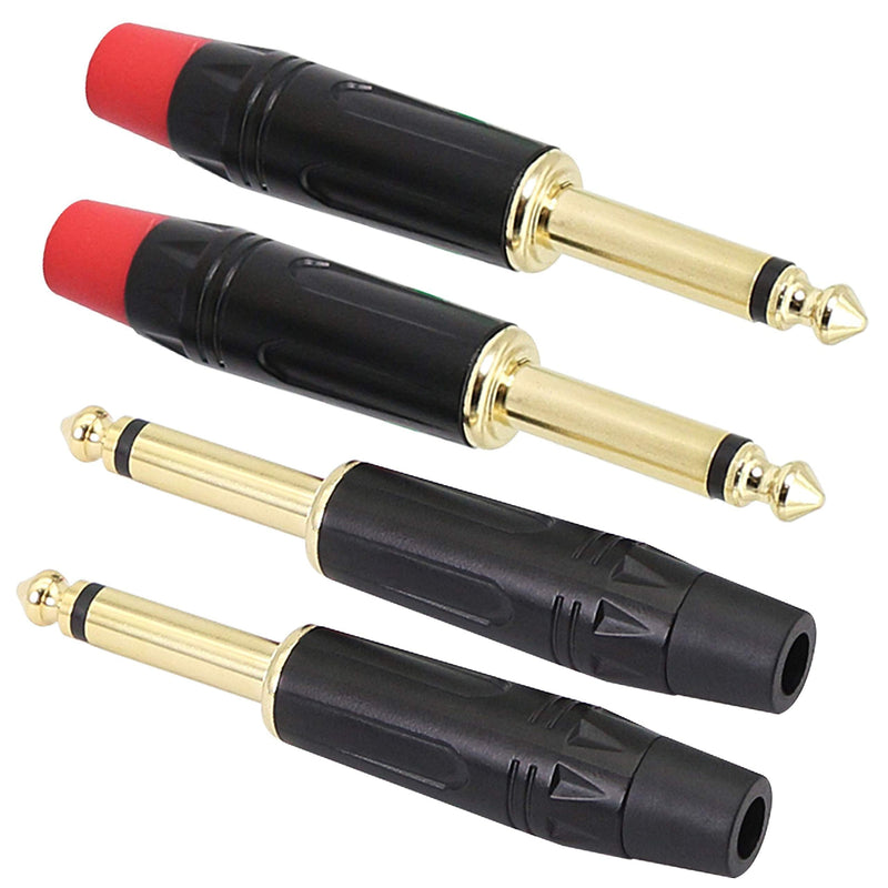 1/4" Audio Plug, 6.35 Mono Male Connector, Gold-Plated TS Plug for Guitar/Speaker/Microphone Cable etc (4 Pack)