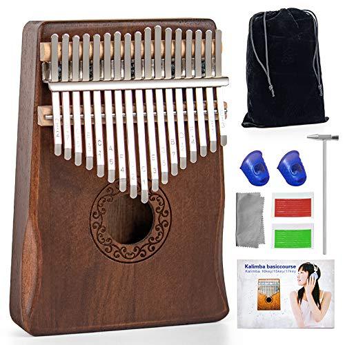 Kalimba Thumb Piano 17 Keys - Ucuber Portable Easy Operation Piano with Engraved Notes, Mahogany Wood, Best Gift Valentine's Day Mbira Hurdy Gurdy for Kids Adult Beginners Professional