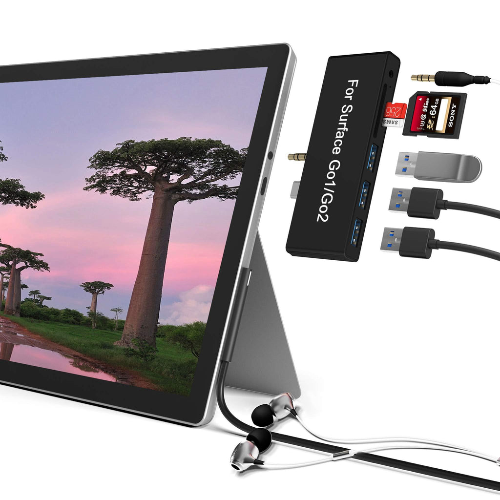 Surface Go/Surface Go2 Hub, 6-in-2 USB C Surface Go/Go 2 Docking Station with USB 3.0+2 USB2.0 Ports, 3.5mm Earphones Jack,SD/TF Card Reader(Surface Go/Surface Go 2 Adapter)