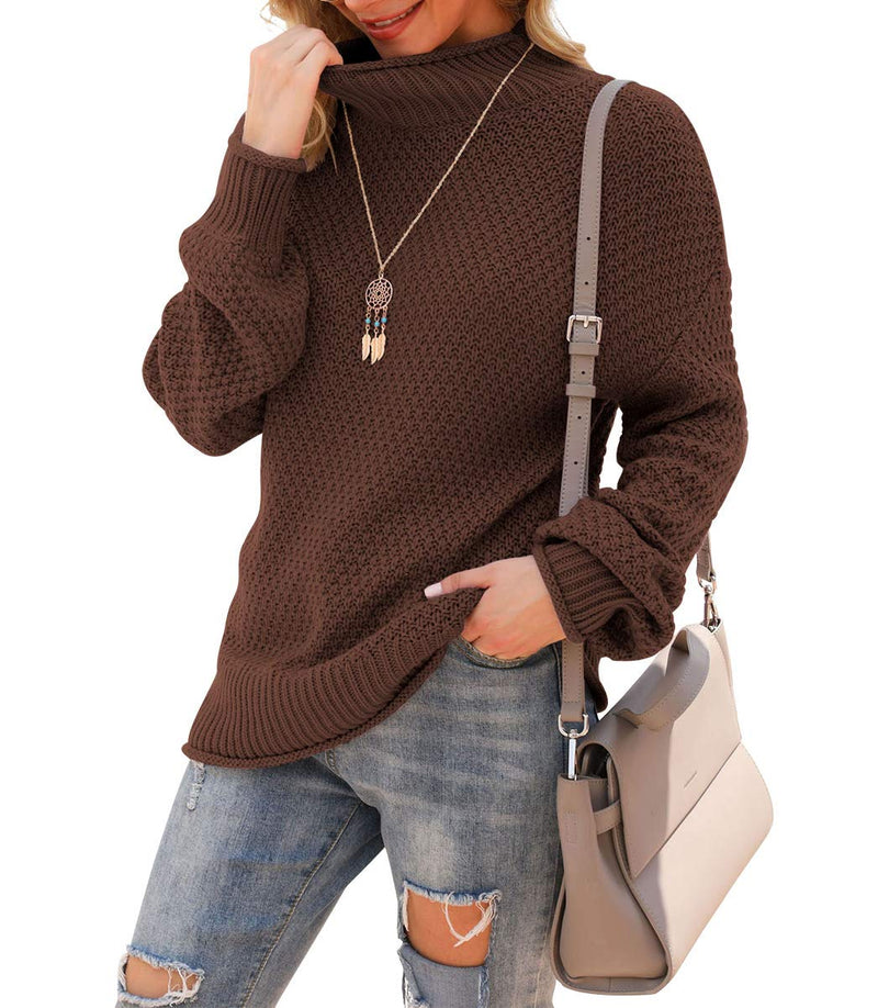 Jouica Womens Turtleneck Oversized Sweaters Batwing Long Sleeve Pullover Loose Chunky Knit Jumper Small 1 Brown