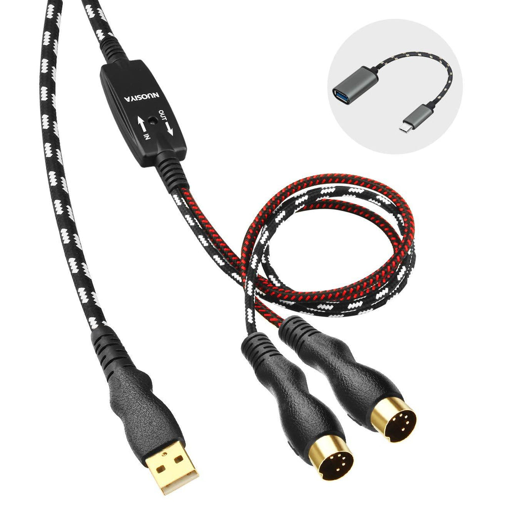 [AUSTRALIA] - MIDI Cable, NUOSIYA MIDI to USB Interface Cable 4.5FT, MIDI Interface in-Out to USB Cord Adapter with Indicator for Piano Keyboard to PC Mac Laptop, Arranger Keyboard Tool, with USB-C Cable Converter 