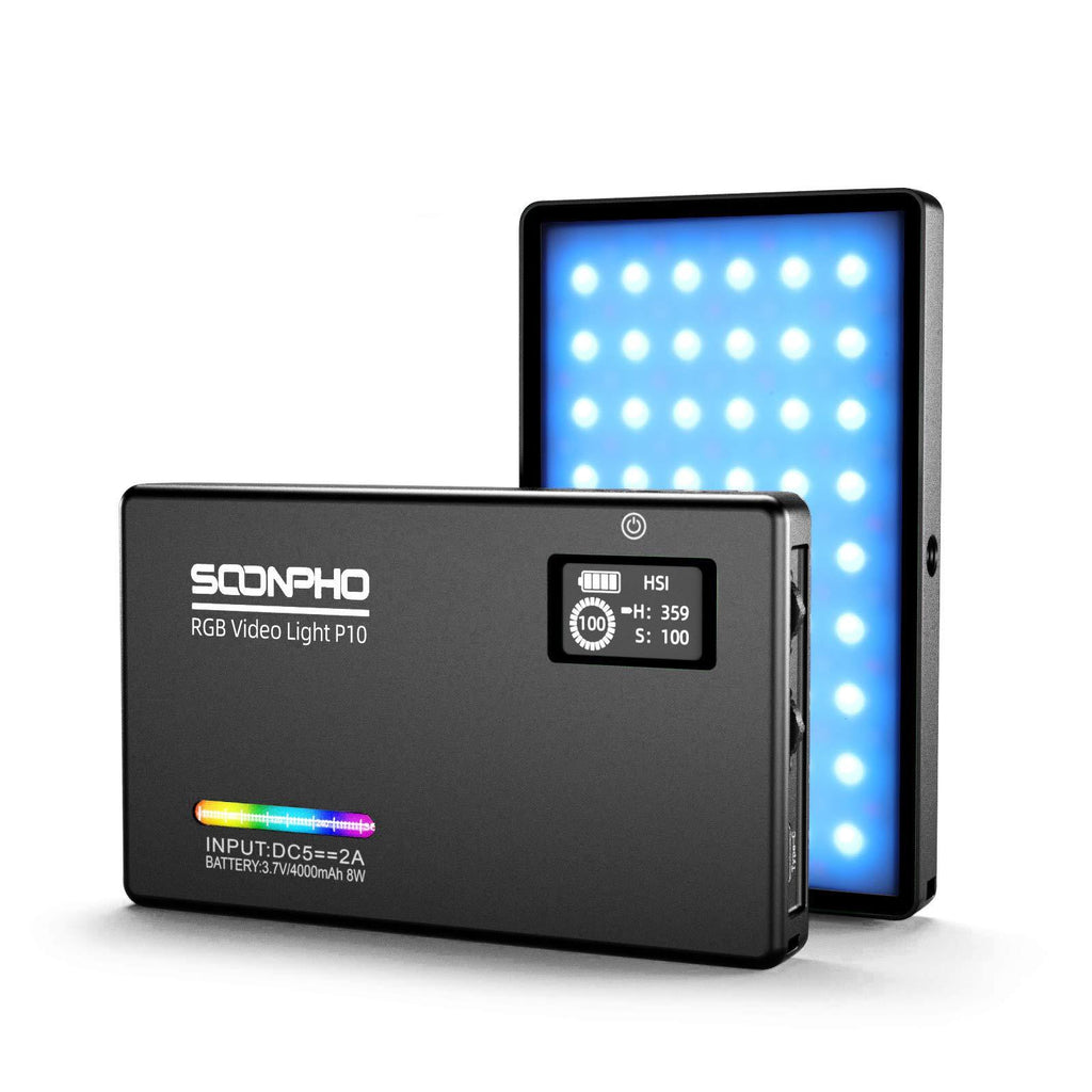 Soonpho P10 RGB Video LED Light Full Color Output CRI97+, 2500K-8500K Bi-Color, Ultra Thin Dimmable Brightness Temperature Lighting Panel with Rechargeable Lithium Battery Compatible for Digital SLR