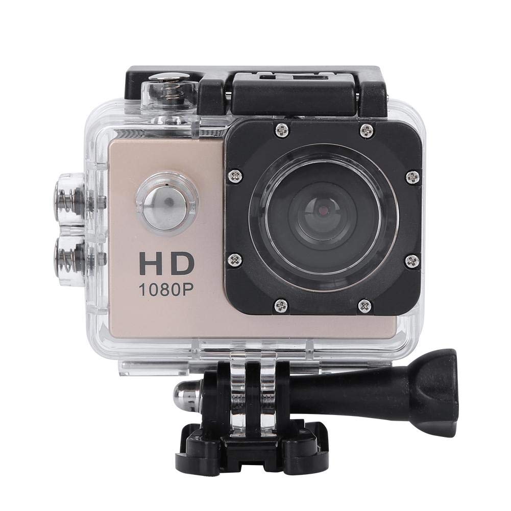 Action Camera, 1080P 30fps 12MP HD WiFi 30M Waterproof Sports Camera 2 Inch Touch Screen with Accessories for Vlogging, Diving, Skiing(Gold) Gold