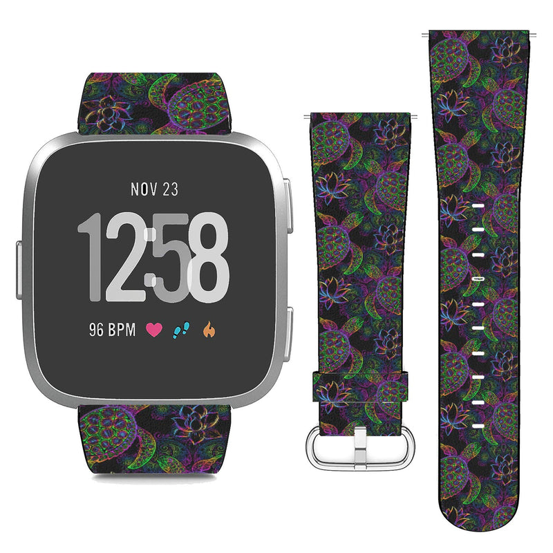 Replacement Leather Strap Printing Wristbands Compatible with Fitbit Versa 2 / Versa/Versa Lite/Versa SE - Psychedelic Sea Turtle, Lotus and Mandala?