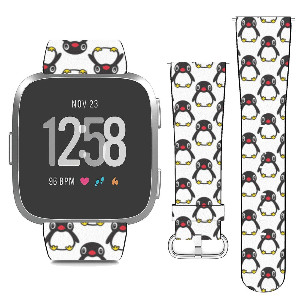 Replacement Leather Strap Printing Wristbands Compatible with Fitbit Versa 2 / Versa/Versa Lite/Versa SE - Cartoon Penguin Pattern