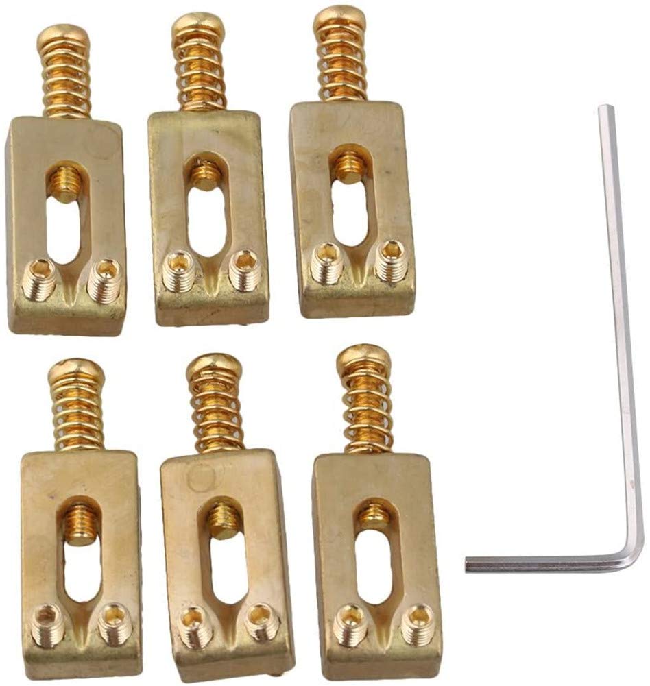 30x10x6mm Brass Saddle String Guitar Bridge with Wrench for Electric Guitar Pack of 6, Gold
